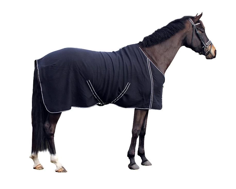 QHP Fleecedeken Basic Met Singels Zwart 3 QHP Fleecedeken Basic Met Singels Zwart